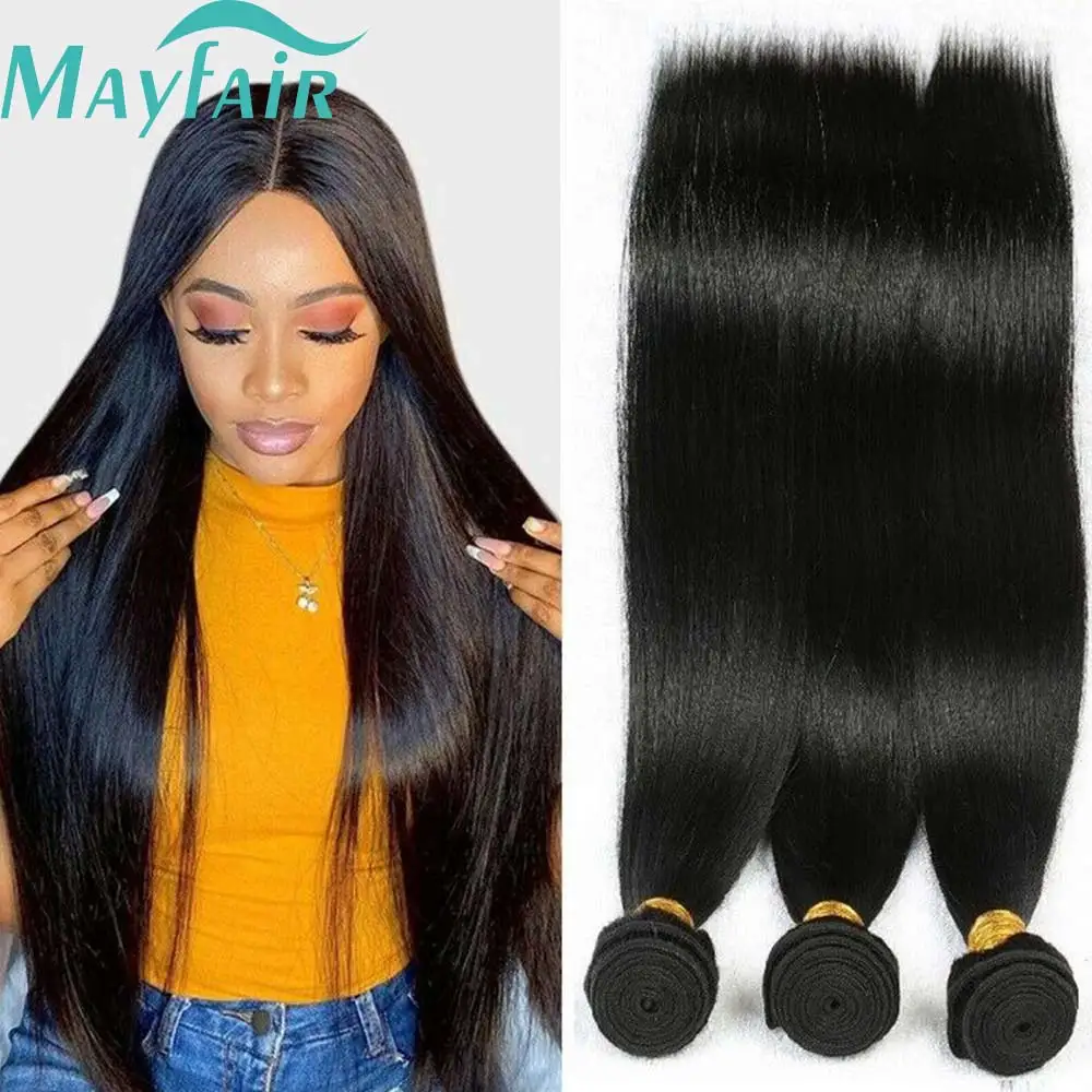 

12A Straight Hair Bundles Raw Brazilian Human Hair Extensions For Black Women Natural Color Remy Hair Long 32Inches 1/3/4 Bundle