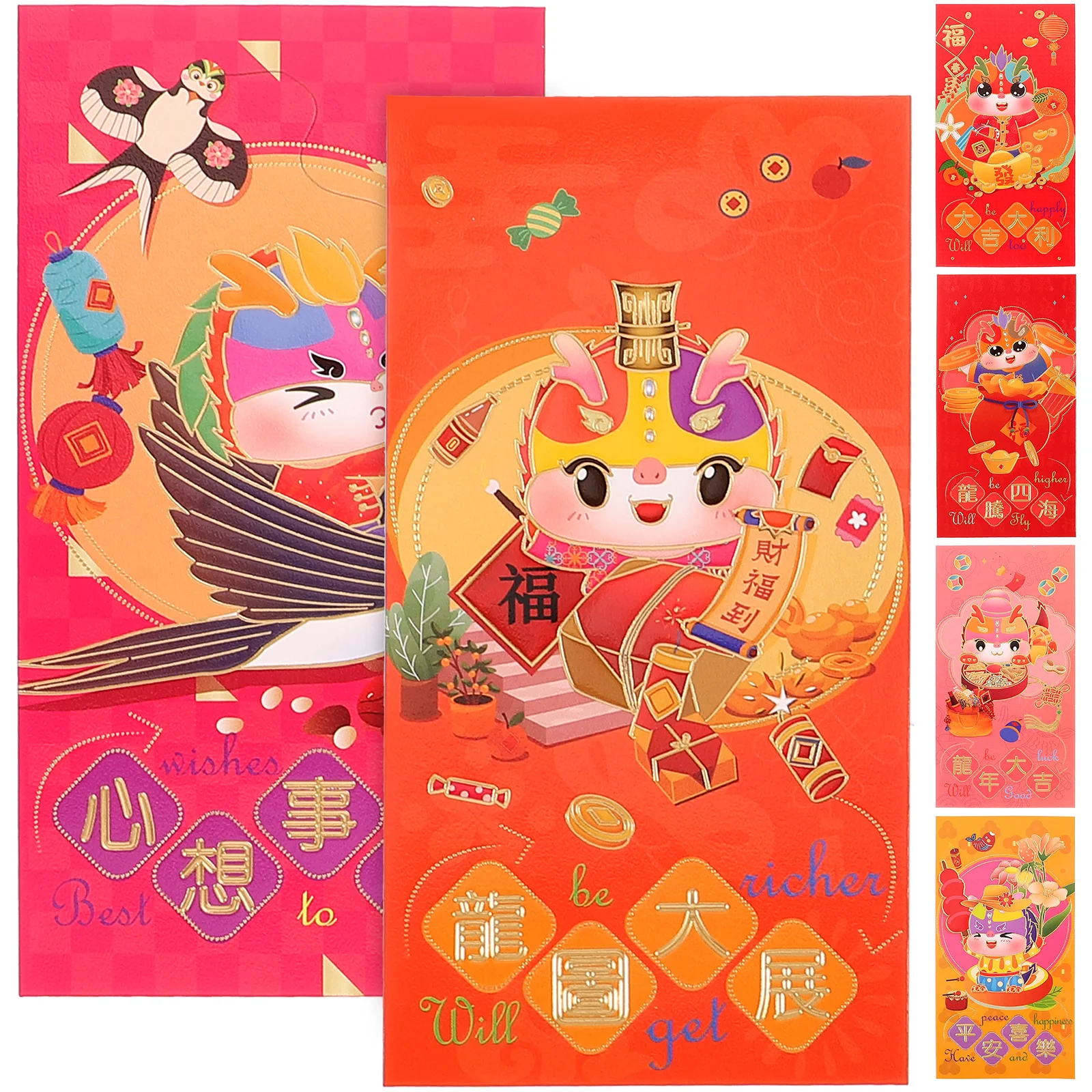 

6pcs Dragon Pattern Red Envelopes Chinese New Year Money Bags Festival Paper Packets 2024 Lucky Gift Spring Celebration Party