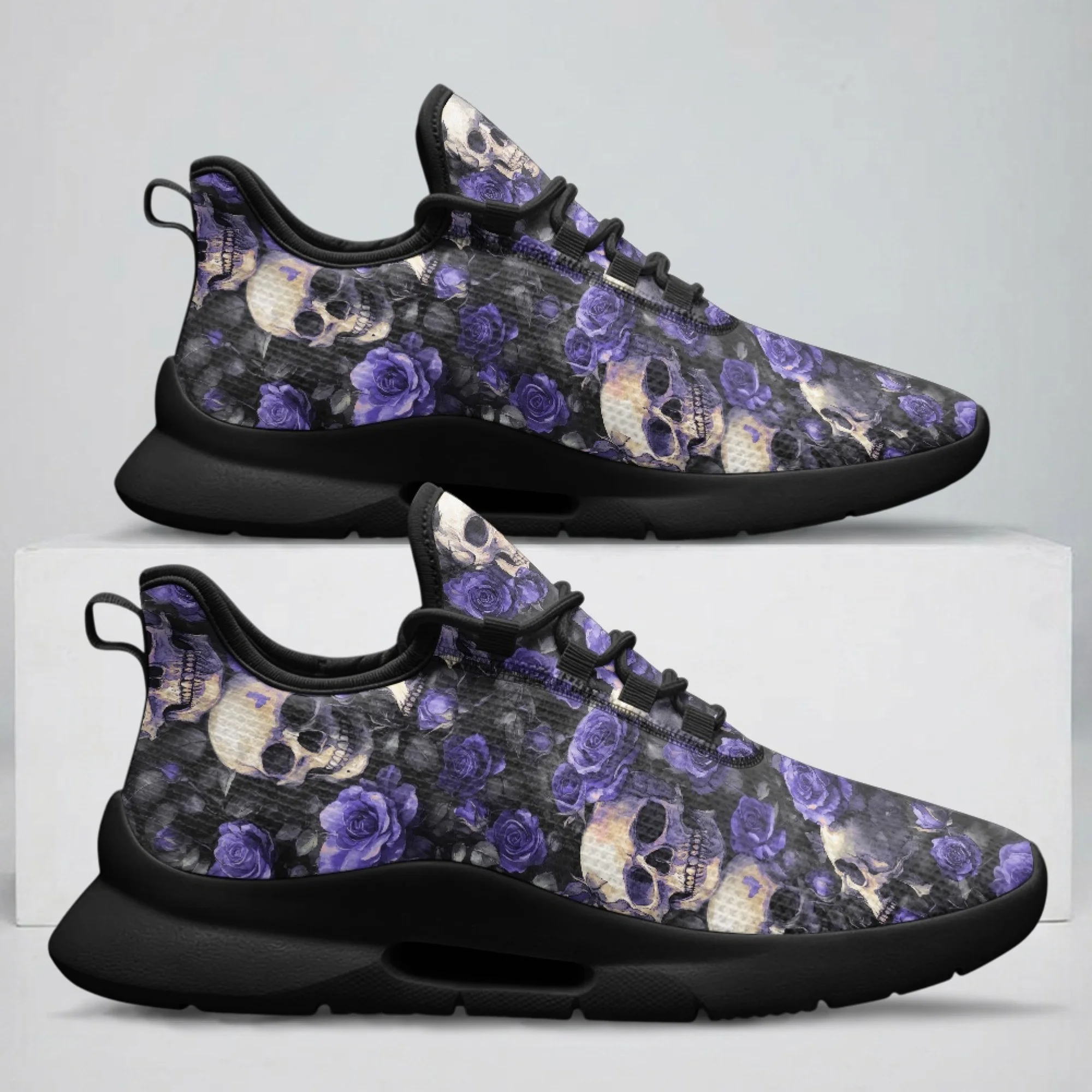 XIXIRIMIDO Skull Flower Lace-up Casual Shoes Men's Sneakers Comfortable Mesh Breathable Walking Shoes Women's Fashion Sneakers