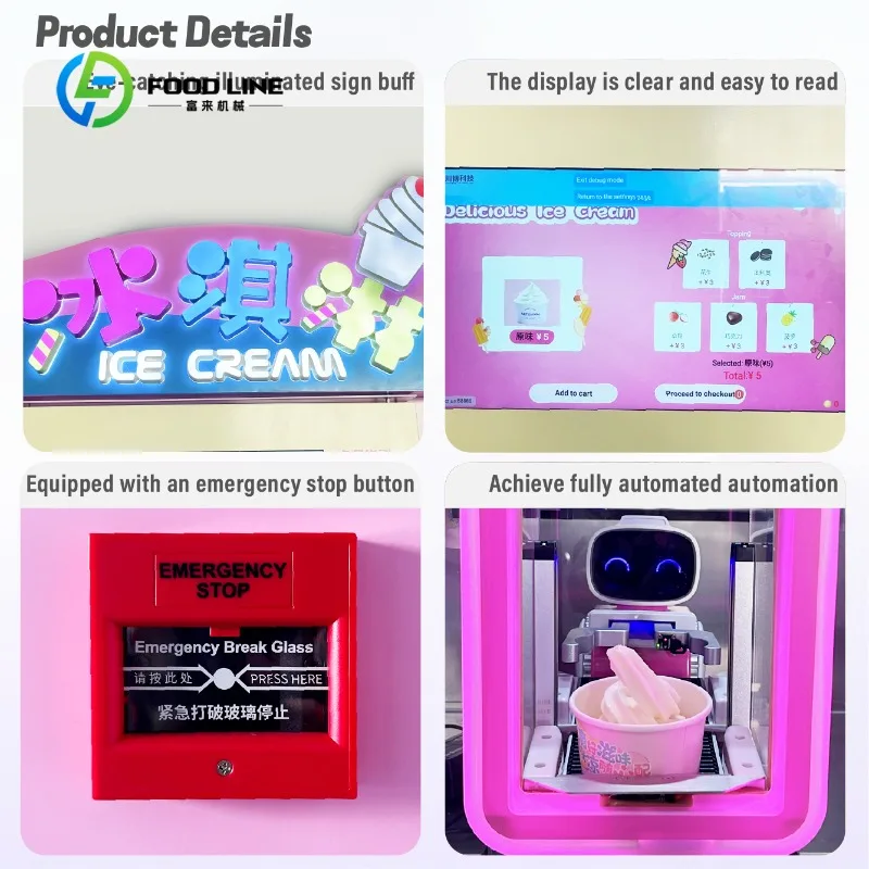 Ice Cream Robot Vending Machine Supplier Soft Serve Machine Intelligent Full Automatic SDK Compressor Cooling LED Display Custom