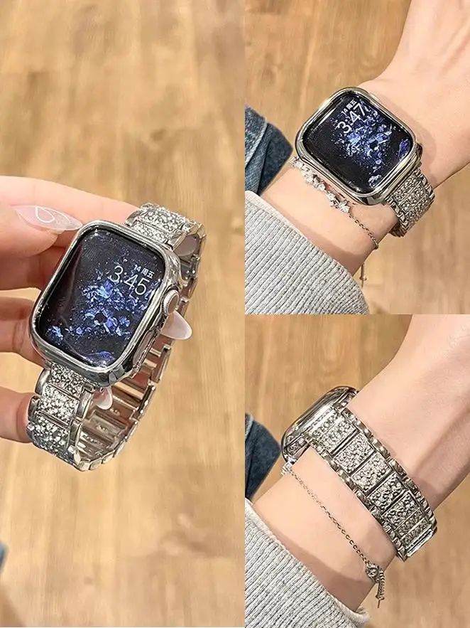 الماس بلينغ حزام ل سوار ساعة يد آبل 46-42 مللي متر 49-45-40 مللي متر 44-41 مللي متر حزام معدني لسلسلة IWatch 10 9 8 7 SE 6 5 سوار المرأة #2