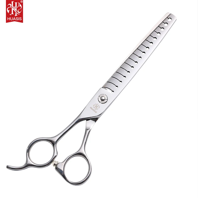 

Профессиональные ножницы для груминга HUASIS BE74-L7016T, 7 дюймов, левосторонние, для стрижки шерсти животных, из улучшенной нержавеющей стали 440C, 16 зубьев