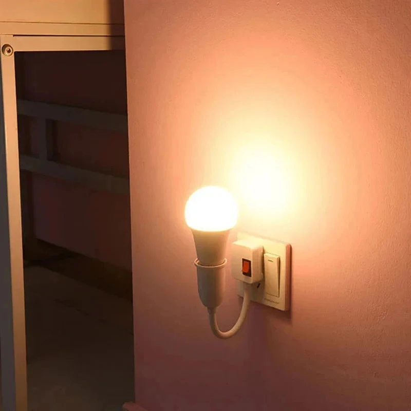 E27 Direct Plug Swivel Socket Bulb Holder Switch EU Plug LED Table Lamp Stainless Steel Hose