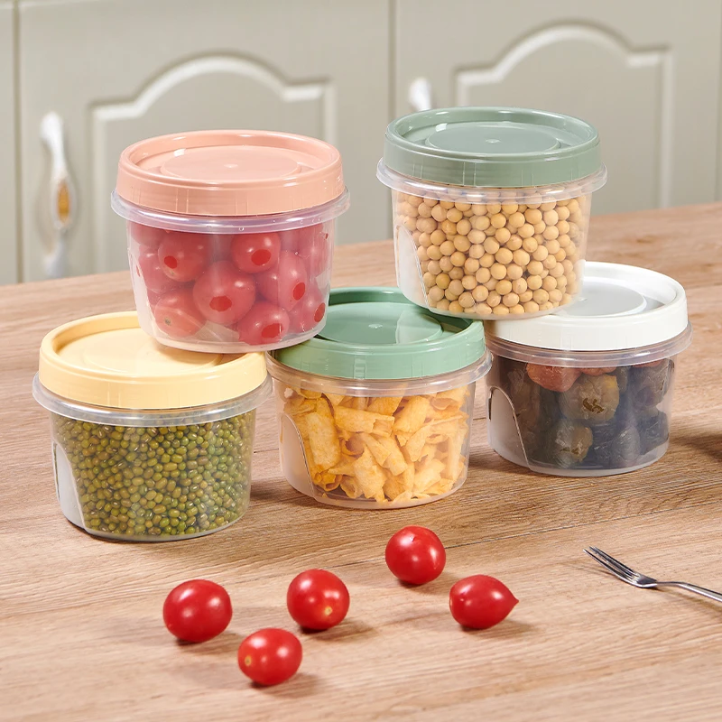 5pcs 500ml Food Storage Containers Kitchen Accessories PP Plastic Refrigerator Fresh-keeping Box Round with Lid Jar