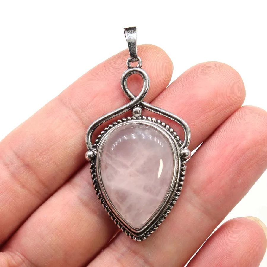 Natural Crystal Stone Water Drop Pendant For Women DIY Necklace Amethyst Rose Quartz Lapis Lazuli Opal Pendant Jewelry No Chain
