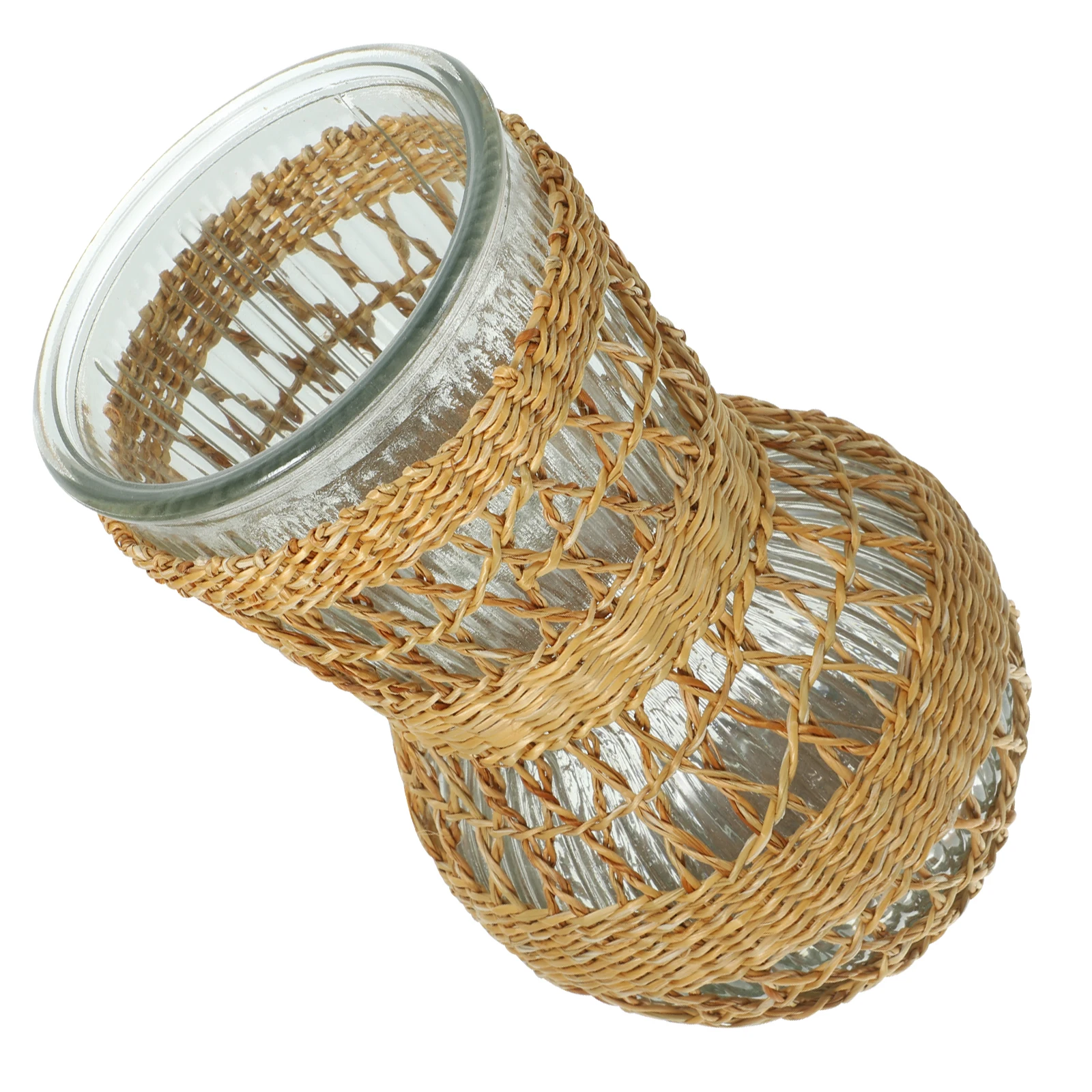 

Woven Rattan Vase Clear Glass Design Smooth Surface Easy Clean Home Decoration Flower Pot Rattan Vase Dried Flower Container