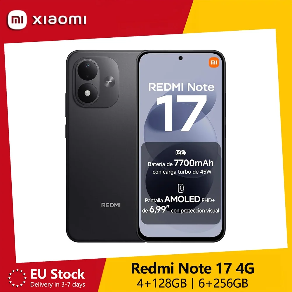 Xiaomi Redmi Note 17 4G Smartphone 128GB/256GB, Snapdragon 6s Gen 2, Pantalla AMOLED de 6.99" y 120Hz, Cámara de 50MP, Batería de 7700mAh