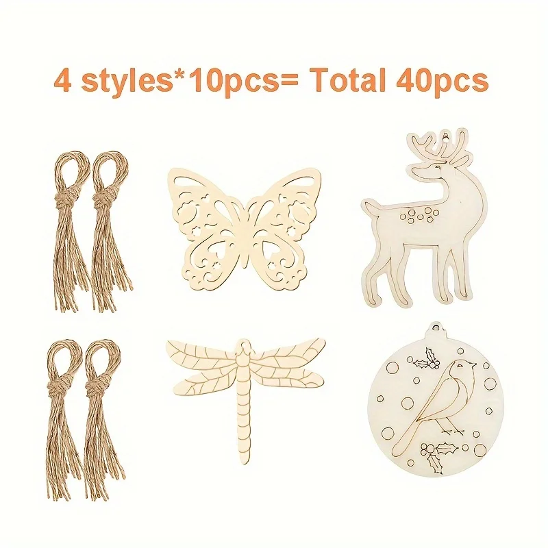 40 Pieces Unfinished Wooden Cutouts Animals,Blank Wood Slices Flower Animals Blank Wooden Paint Crafts for Kids Painting, DIY