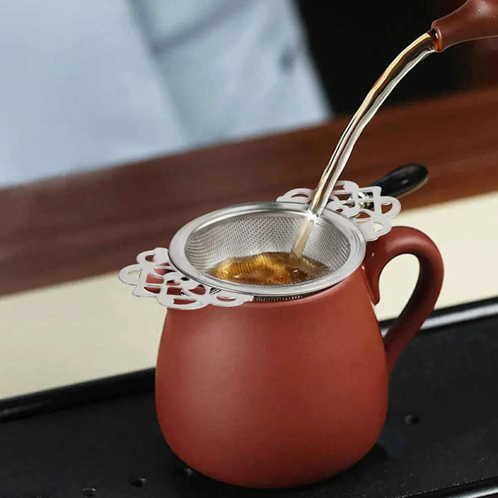 

Stainless Steel Tea Strainer Fine Mesh Filter for Loose Leaf Coffee Infuser Cup Holder Elegant Lace Design Reusable Tea