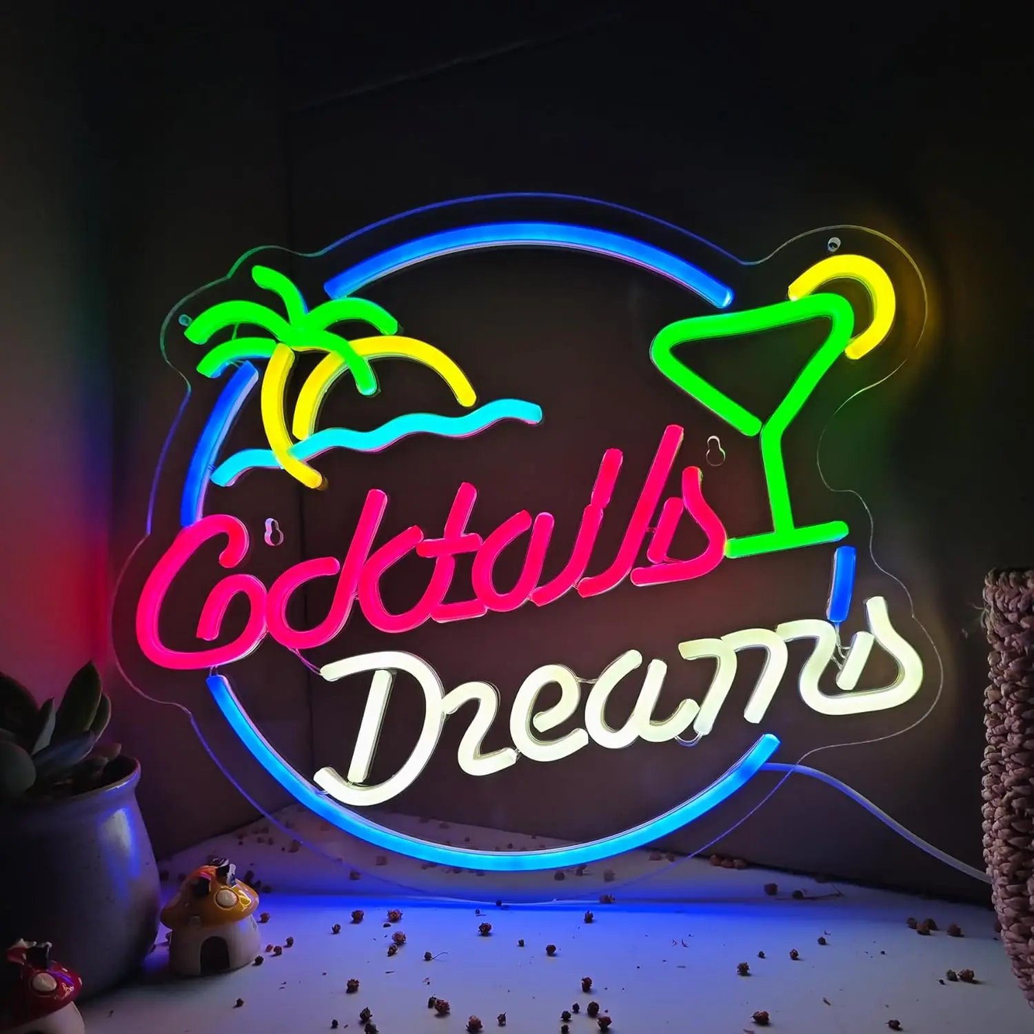 Cocktails Dreams USB Powered Led Neon Sign Dimmable Neon Light Wall Decor For Room Decor Bar Home Room Bedroom