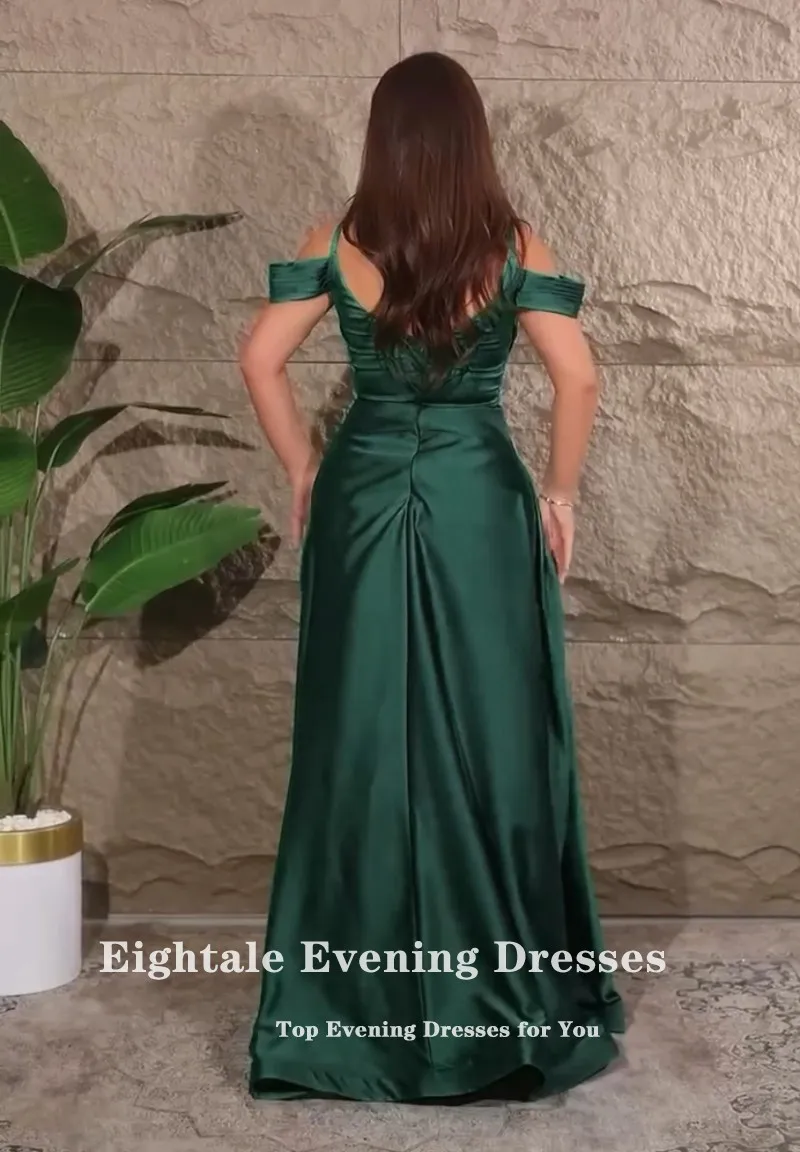 Eightale Emerald Green Evening Dress Spaghetti Strap Beaded with Pearls A-Line Satin Pink Prom Wedding Party Gown Abendkleider