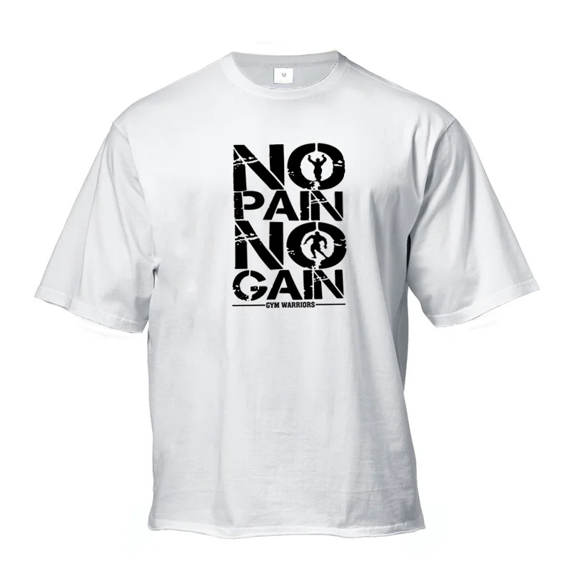 NO PAIN NO GAIN GYM WARRIORS Chemises d'été pour hommes, t-shirts surdimensionnés à manches mi-longues en coton, vêtements de sport pour musculation et Fitness