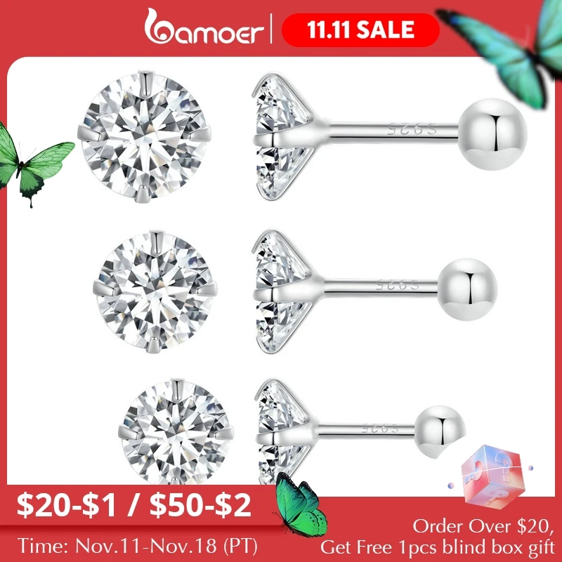 Bamoer Geplatineerde Klassieke Cz Oorknopjes 925 Sterling Zilver Hypoallergeen Elegante Oorbellen