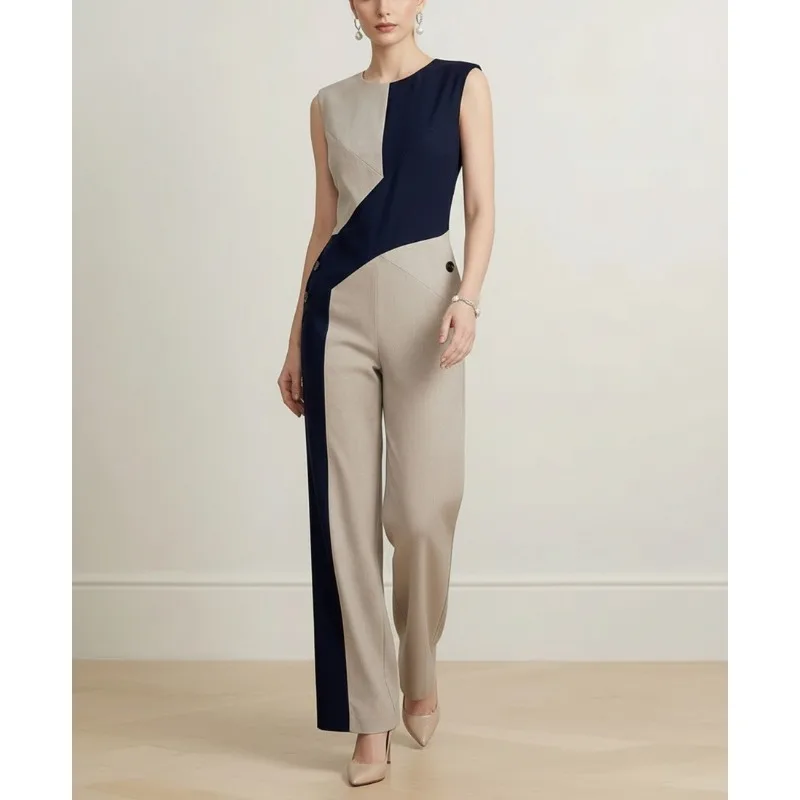 

Женский комбинезон Tinaa без рукавов с цветными блоками, 2026, офисный стиль, рабочая одежда, высокая талия, прямые штанины, женский наряд для поездок на работу, 199687