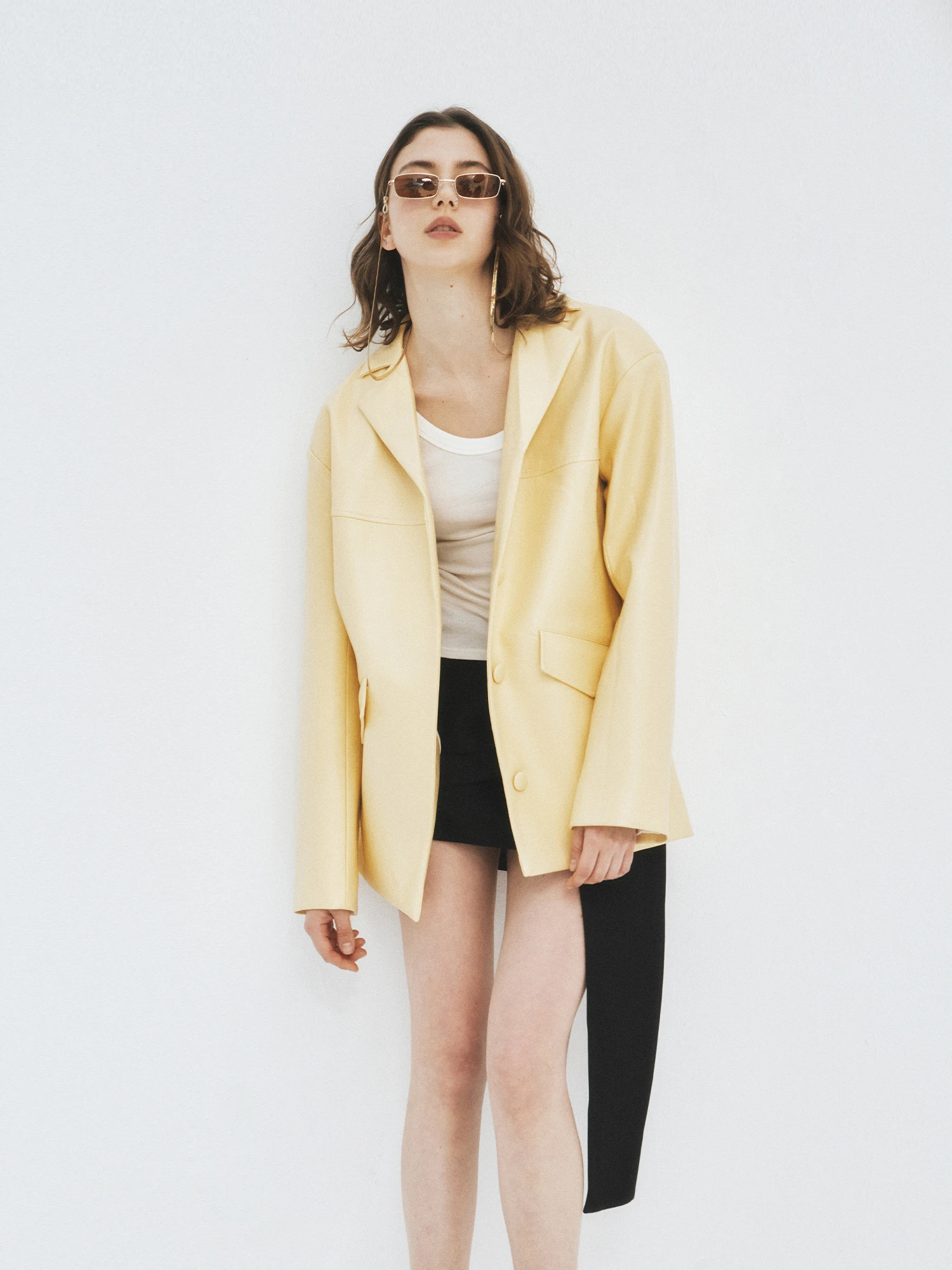 Ele Vintage Sle Yellow Leather Jaet Suit Outerwear Eco-friendly Faionable Spring Collection Women's Clothing