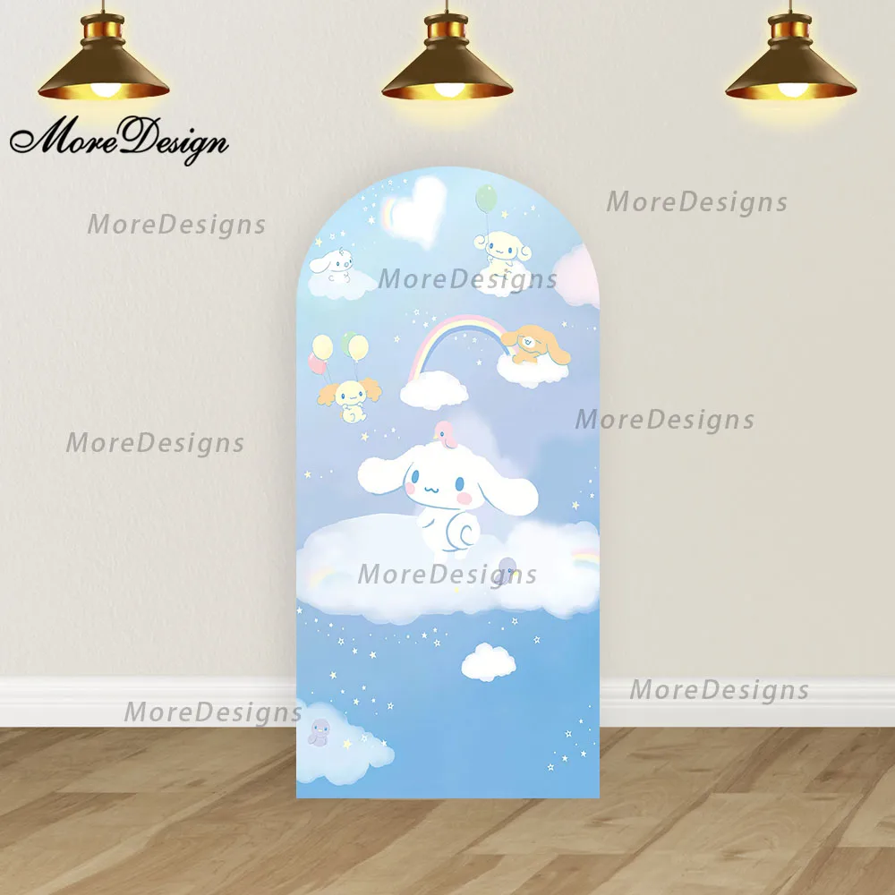 Copertine per fondale fotografico ad arco Cinnamoroll Decorazione per baby shower Festa di compleanno per ragazze Puntelli per fotografia fronte-retro in poliestere