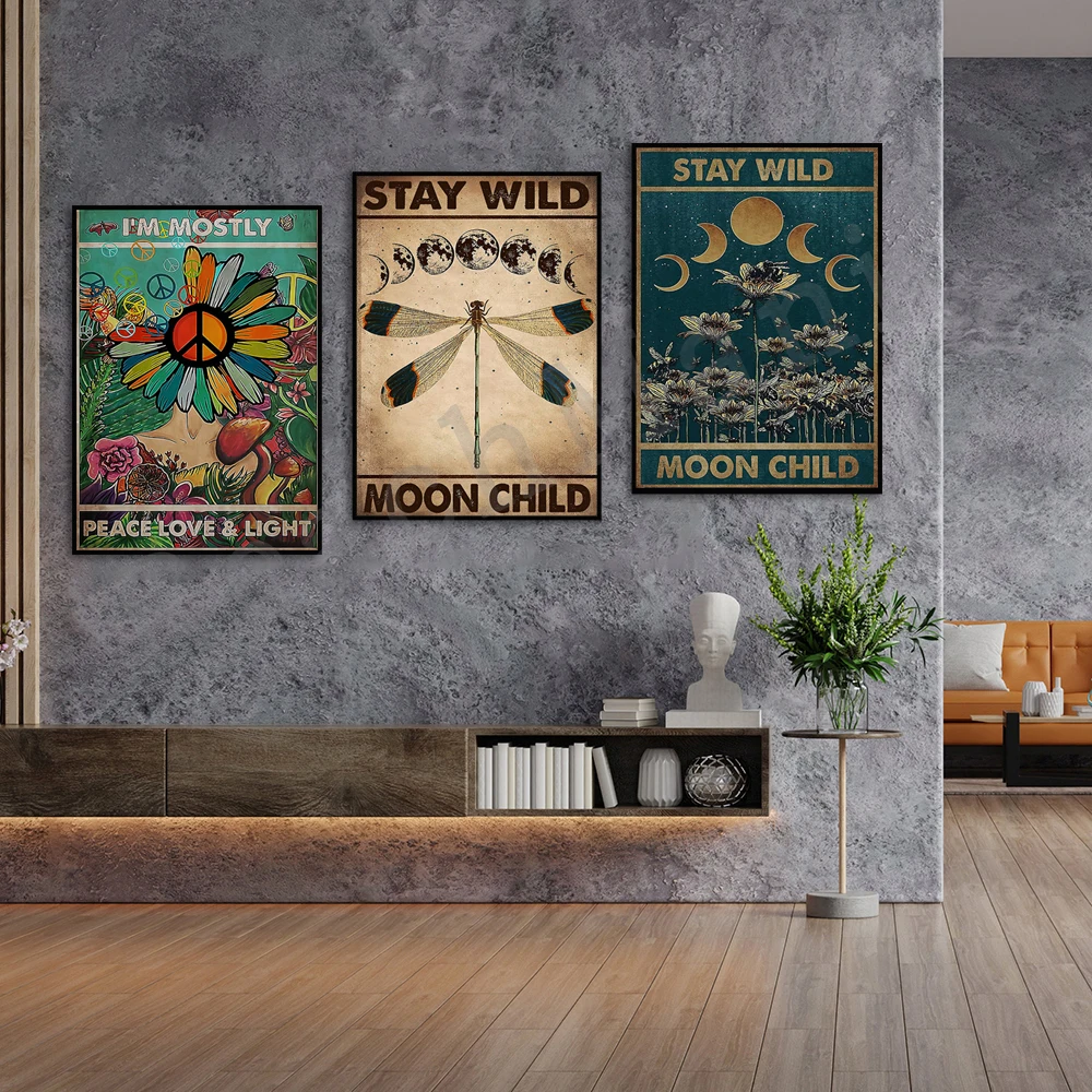 

I'm Mainly Peace Love and Light, Keep the Wild Moon Kids Poster, Hippie Art, Bee, Moon Poster Poster, Hippie Room Decor