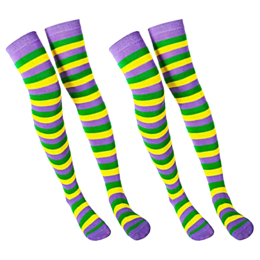 2 pçs sobre o joelho meias longas coxa meias altas para mulheres listrado festival festa traje acessórios cosplay vestir-se presente