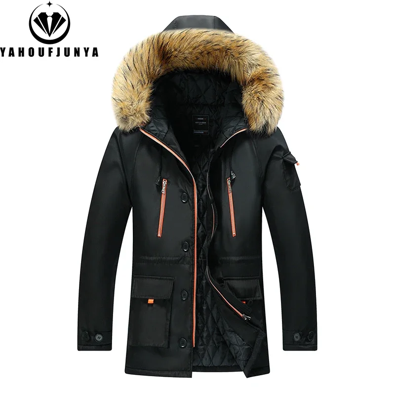 

Winter Men Solid Fleece Warm Detachable Hooded Parka Jacket Men Windproof Outdoor Casual Fashion Jacket Coat Male Plus Size 8XL