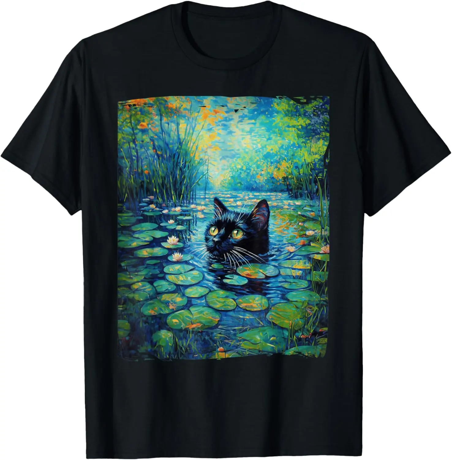 

Cat Monets Black Cat Waterlily T-Shirt