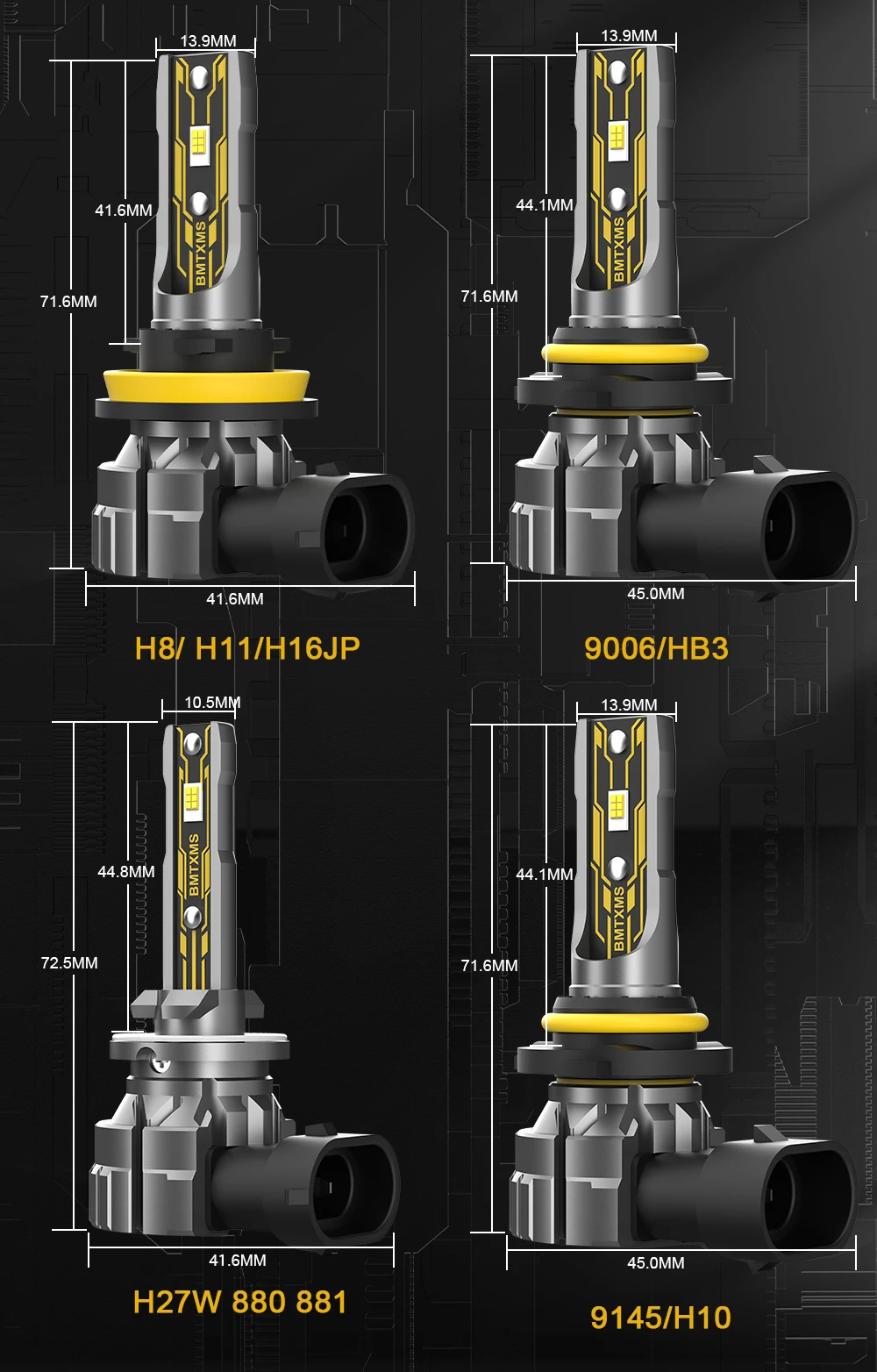 BMTxms 2PCS Canbus H11 H8 LED Fog Light Bulbs 9006 HB4 HB3 9145 H10 H16 H27 880 881 LED CSP DRL Car Lamp White Yellow E2 12000LM