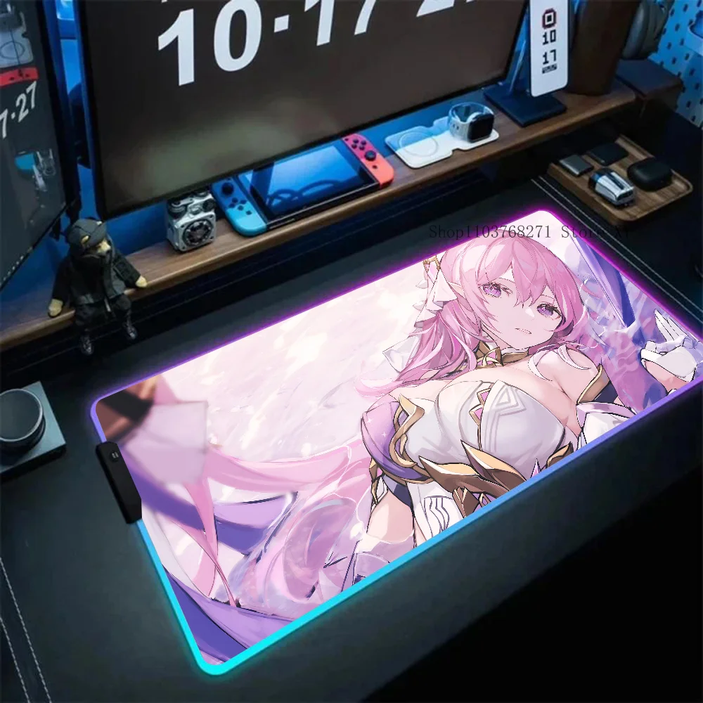 Honkai Impact 3 Elysia Mousepad XXL RGB Gaming Mouse Pads HD Black Gamer Accessories Large LED