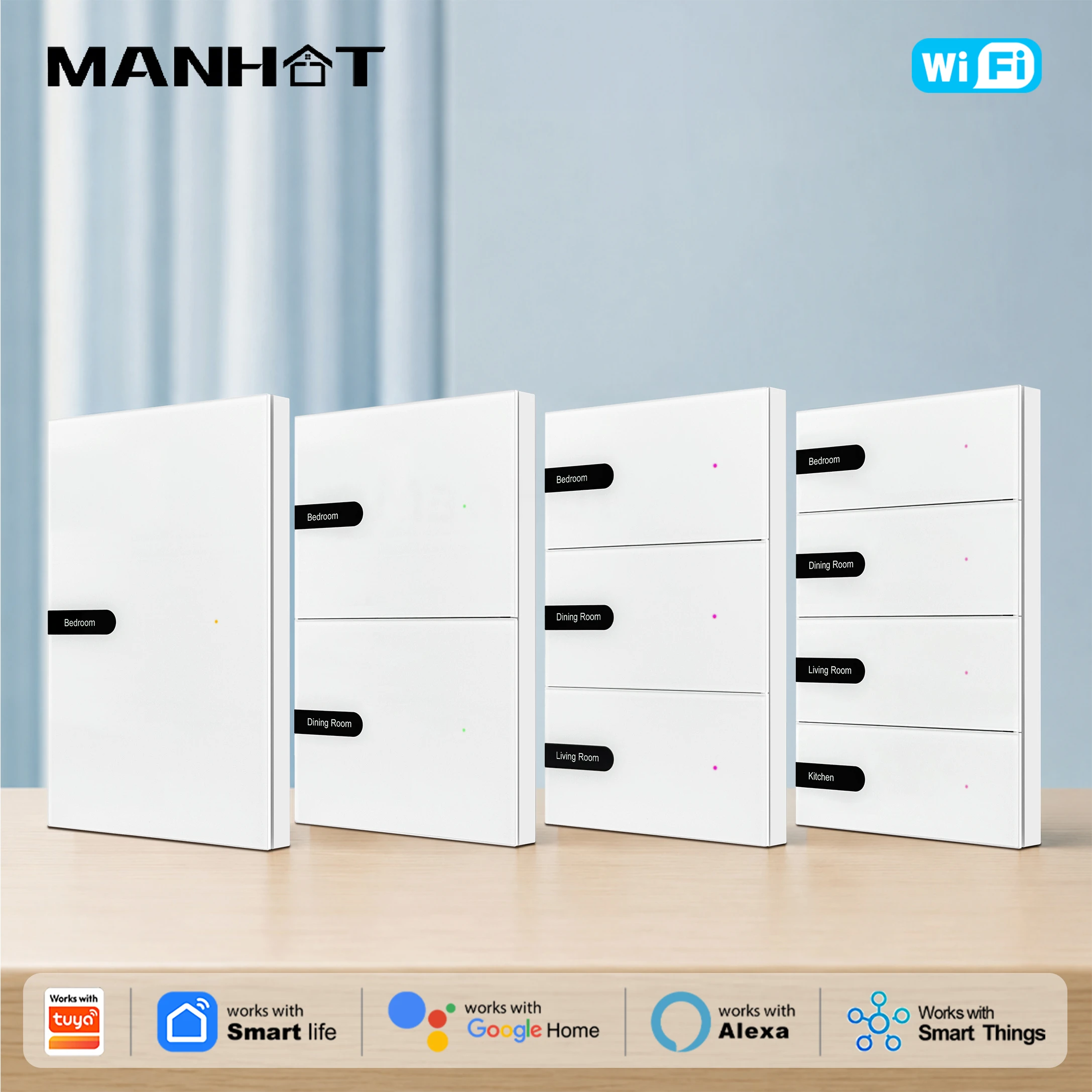 MANHOT WiFi Smart DIY Name Switch Smart Glass Panel Push Button Switch Radar Sensing Switch Work With Tuya Alexa Google Home