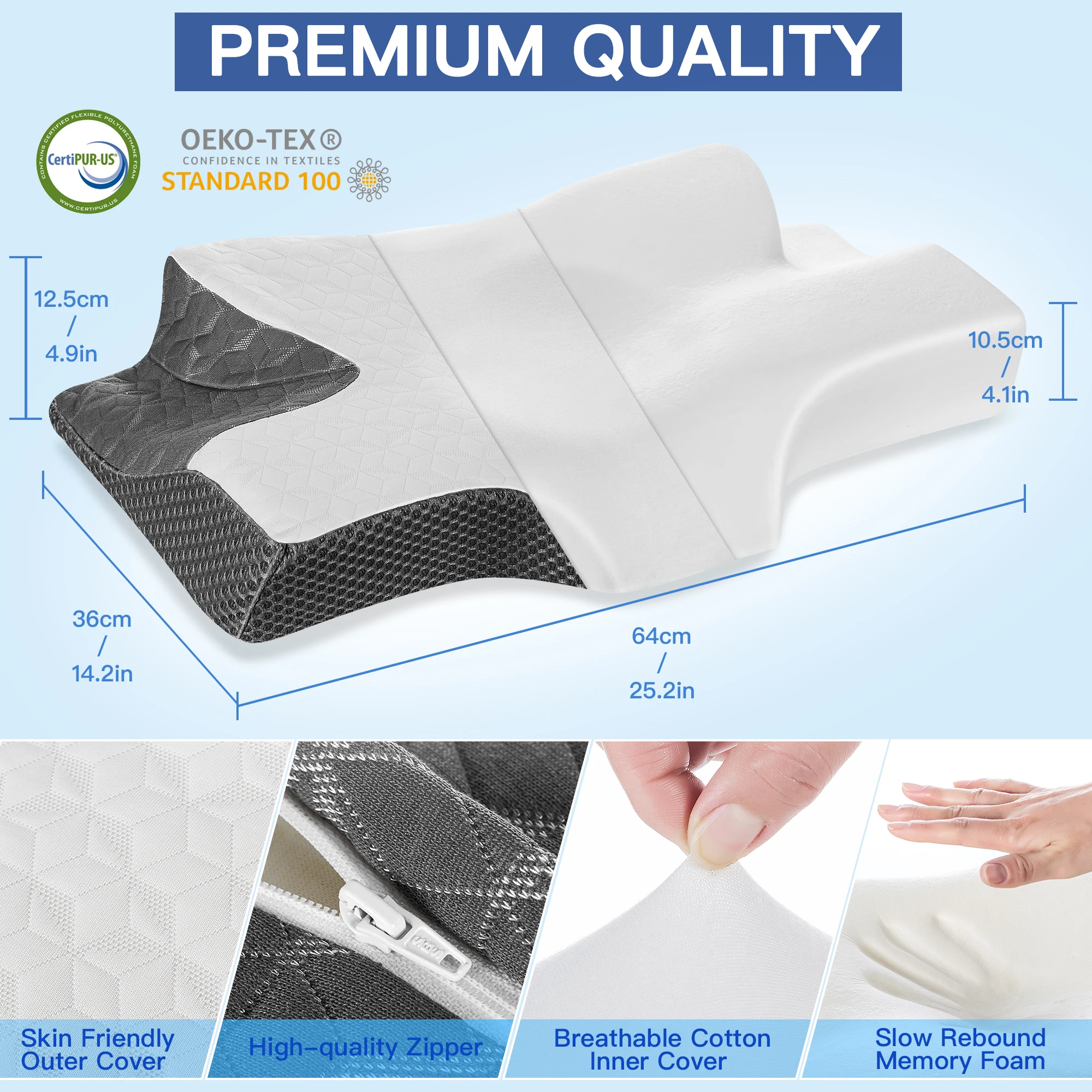 Elviros Memory Foam Pillows, Ergonomic Cervical Pillow for Sleeping, Orthopedic Contour Pillow For Neck Support for Side Sleeper