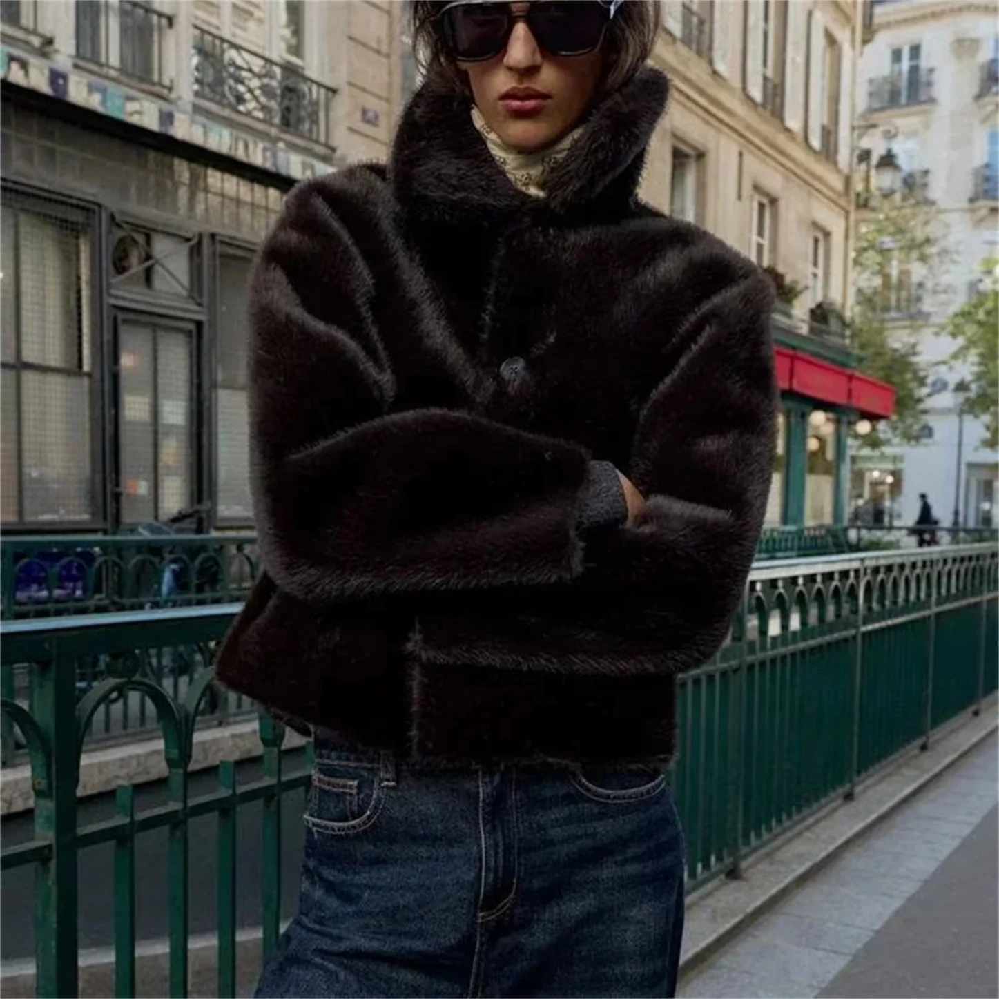 Fashionable Double-Sided Faux Leather Jacket Coat High-End Feel Long Sleeve Turn-down Collar Women's New Winter Outerwear