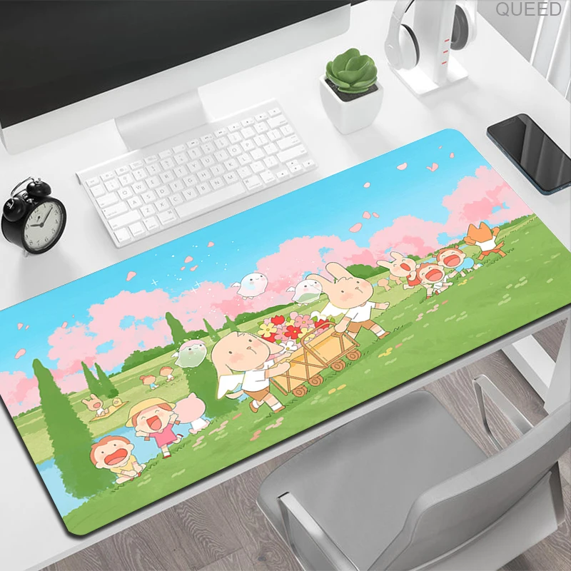 Blue Xxl Mousepad Gaming Pc Keyboard Pad The Girl and Her Animal Friends Desk Mat Computer Desk Accessories Rubber Big Mouse Pad