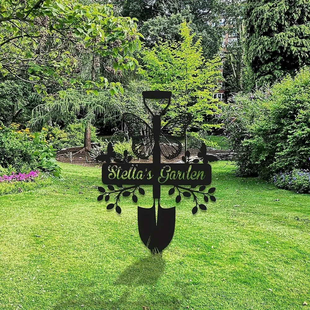 A Custom Metal Sign with a Butterfly Garden Design And Stake, Personalized Garden Stake Sign, Custom Gardener Decoration