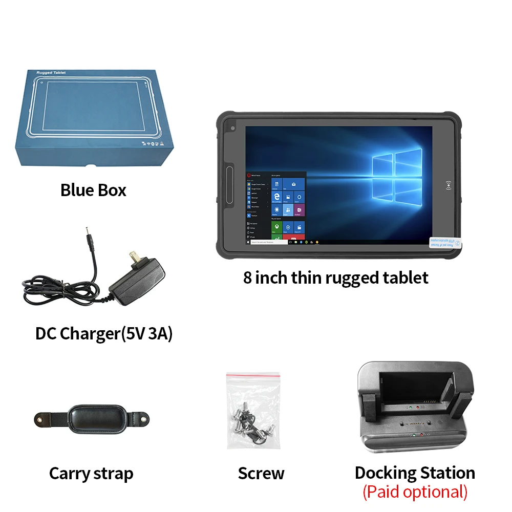 Tablet robusto ultrasottile da 8 pollici Windows 10 Display IPS impermeabile IP65 1920 * 1200 Supporto 4G NFC e codice a barre 2D