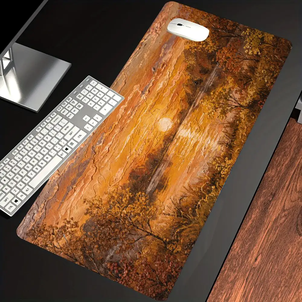 HYBXAXC Vintage Autumn Lake Sunset Oil Painting Mouse Pad Cute HD Desk Pad Extended Gaming Keyboard Mats Large XXL Gamer