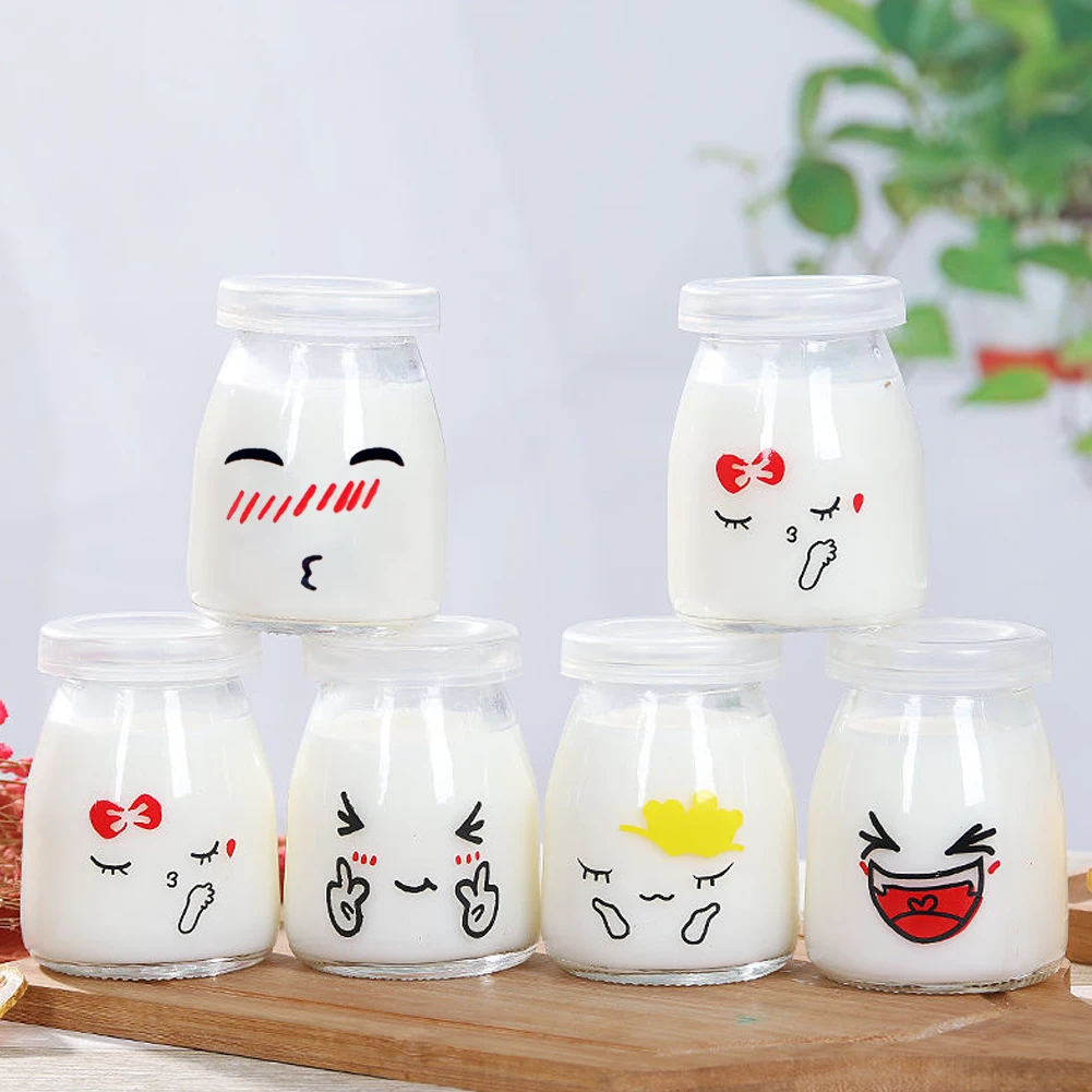 6pcs 150ml Pudding Bottle Glass Bread Store Cute Heat-Resistant Yogurt Containers Milk Cup Jelly Jar For Home Shop