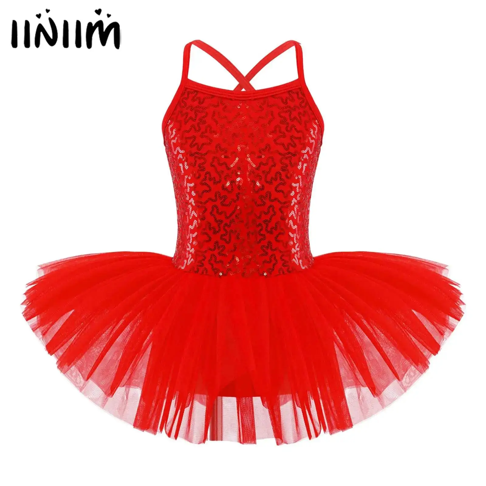 

Kids Girls Fancy Party Ballet Tutu Leotard Skirt Costume Sequined Professional Dance Dress Gymnastics Figure Skating Dress