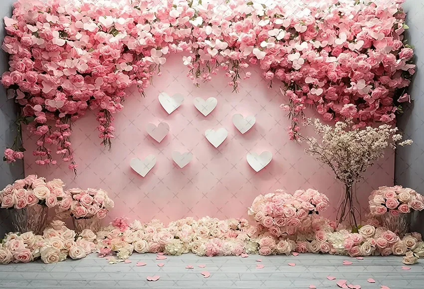 Mehofond-Toile de fond de photographie, mur floral rose, coeur d'amour, décor de portrait d'anniversaire d'enfants, toile de fond de studio photo, jour de Léon