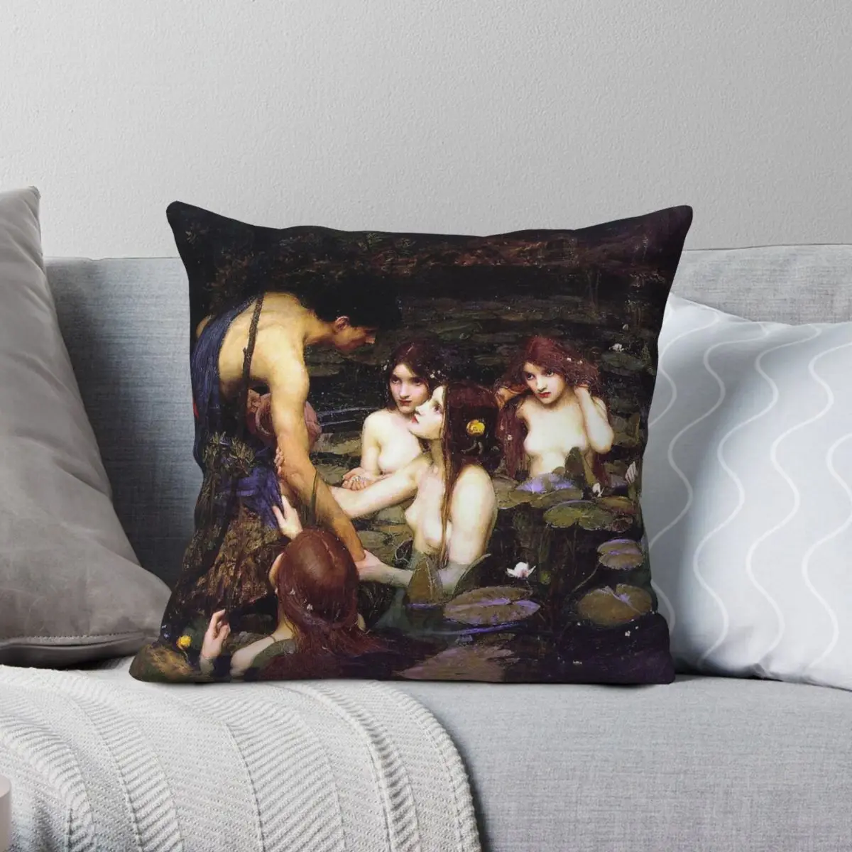 Hylas And The Nymphes J. W. Waterhouse Square Pillowcase Polyester Linen Velvet Printed Zip Decorative Room Cushion Cover