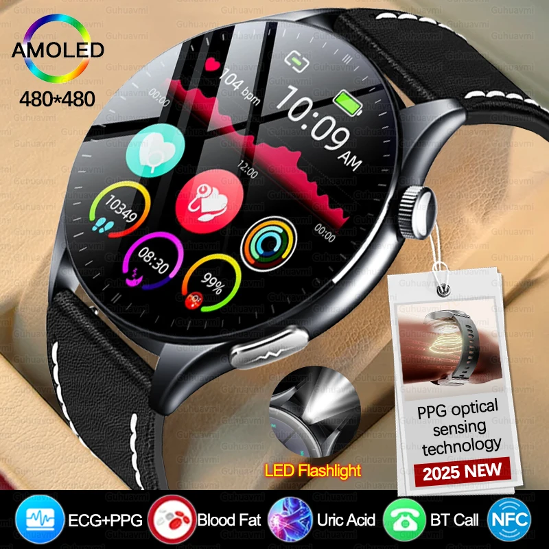 

New ECG+PPG Smart Watch Men Women NFC Bluetooth Call LED Flashlight Heart Rate Blood Pressure Lipids Uric Acid Health Smartwatch