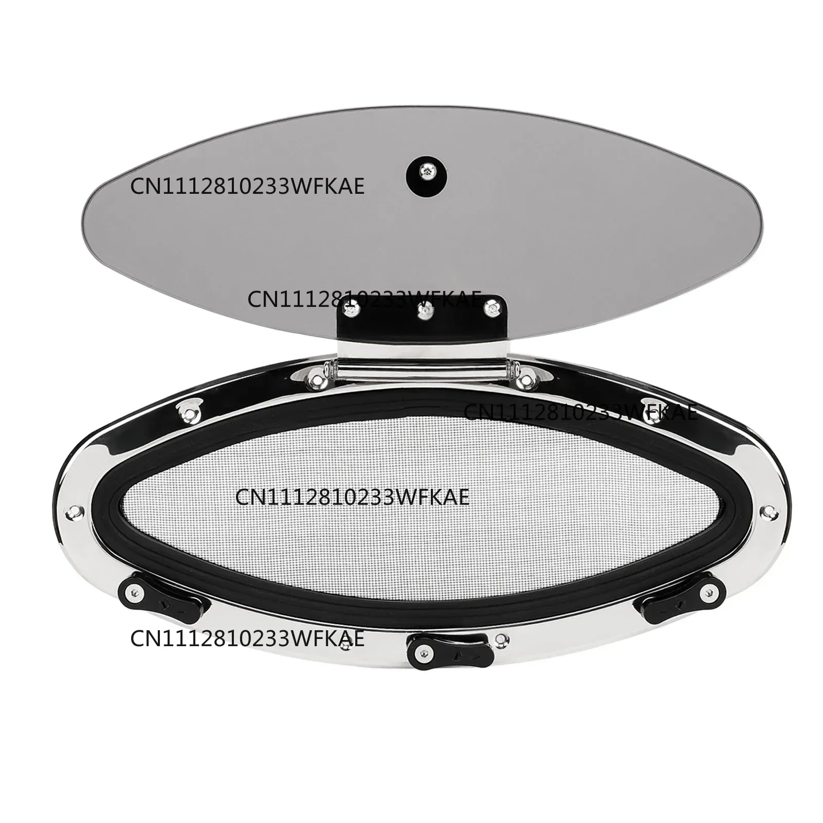 408x148mm Boat Oval Porthole Window Inward Opening Tempered Glass UV Proof Waterproof Portlight Hatch Mesh Barrier for Ship
