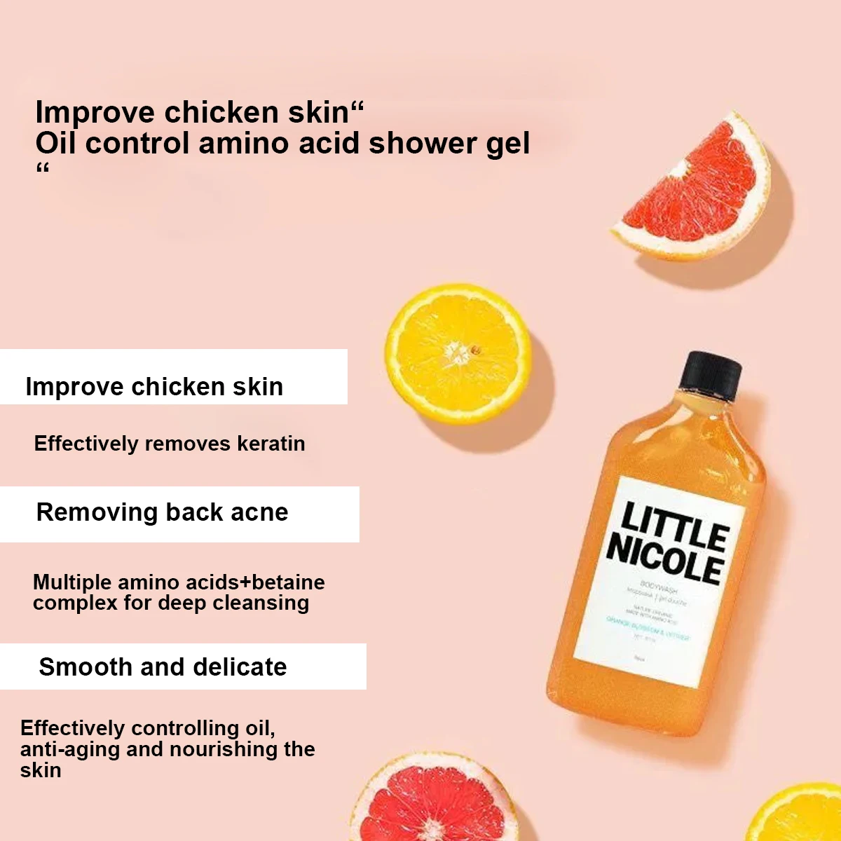 PEACH WALK LITTLE NICOLE BODYWASH إزالة جلد الدجاج، حب الشباب، مضاد للعيوب، تبييض مرطب ناعم وسلس 307 مل