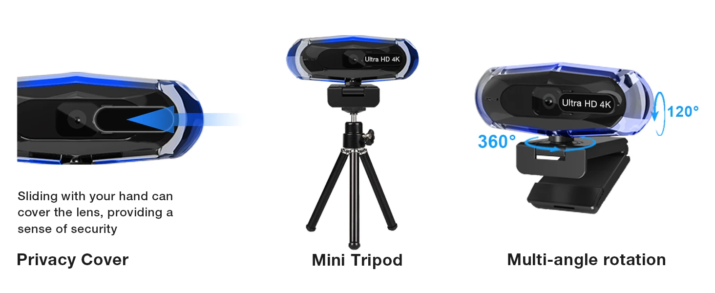 4K ضبط تلقائي للصورة تدفق كاميرا ويب سطح المكتب الكمبيوتر المحمول كاميرا ويب 30 إطارًا في الثانية مستشعر الصورة ميكروفون USB التكبير