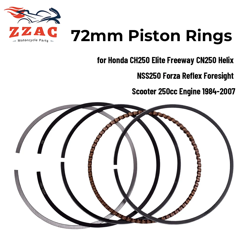 Anillos de Pistón de 72 mm para Honda CH250 Elite Freeway CN250 Helix NSS250 Forza Reflex Foresight Scooter Motor 250cc 1984-2007