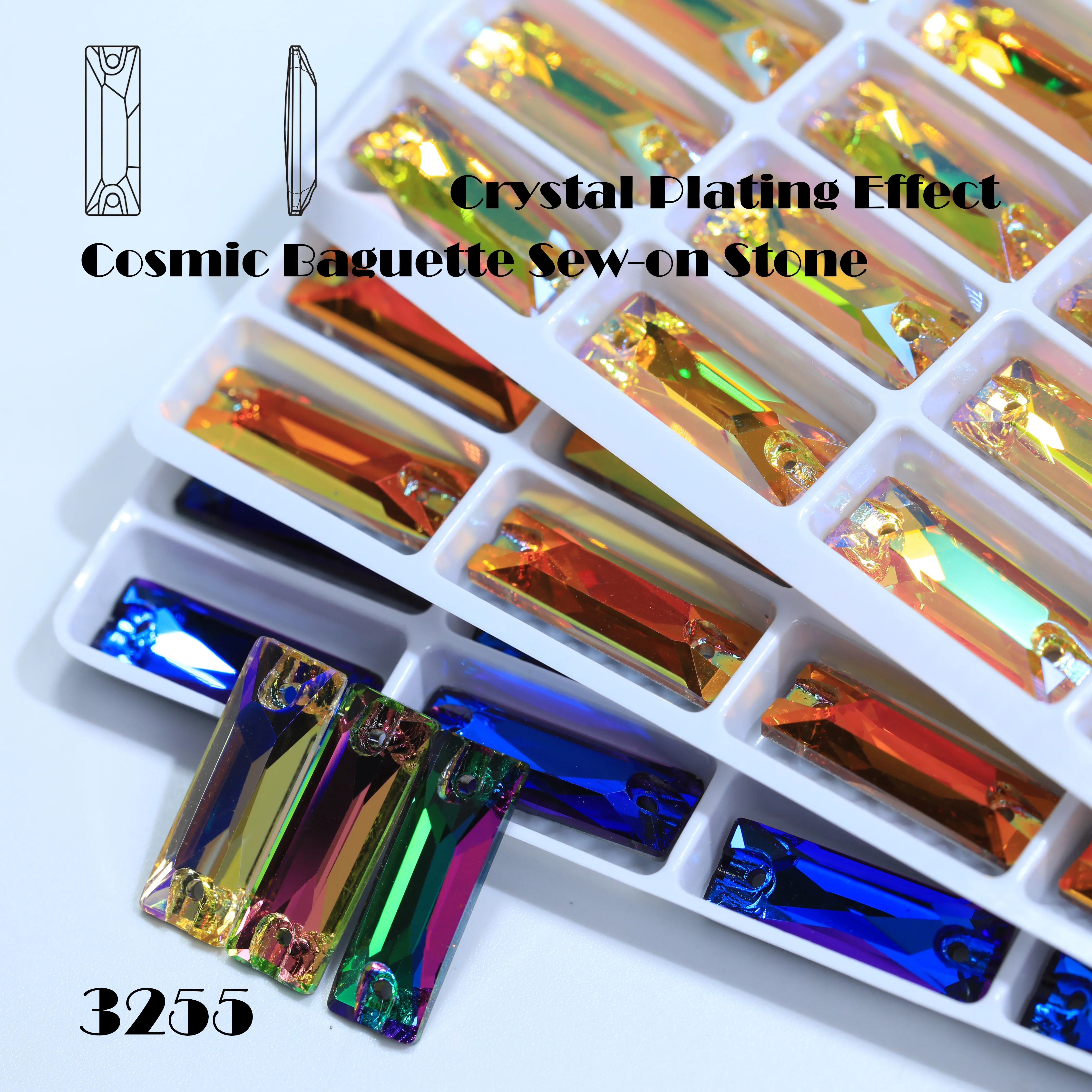 White Coated Cosmic Baguette Sew On Stones Long Glass Crystal Wedding Party Decor Nail Art DIY Craft Ornaments Craft Supplies