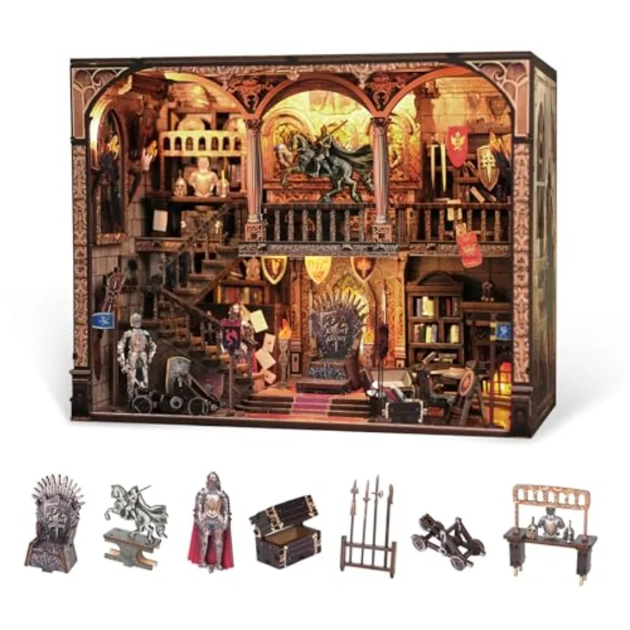 

Набор для создания книжного уголка - миниатюрный домик-конструктор с датчиком и светодиодной подсветкой, 3D-пазл в теплых тонах для взрослых и подростков, идеальный подарок для C