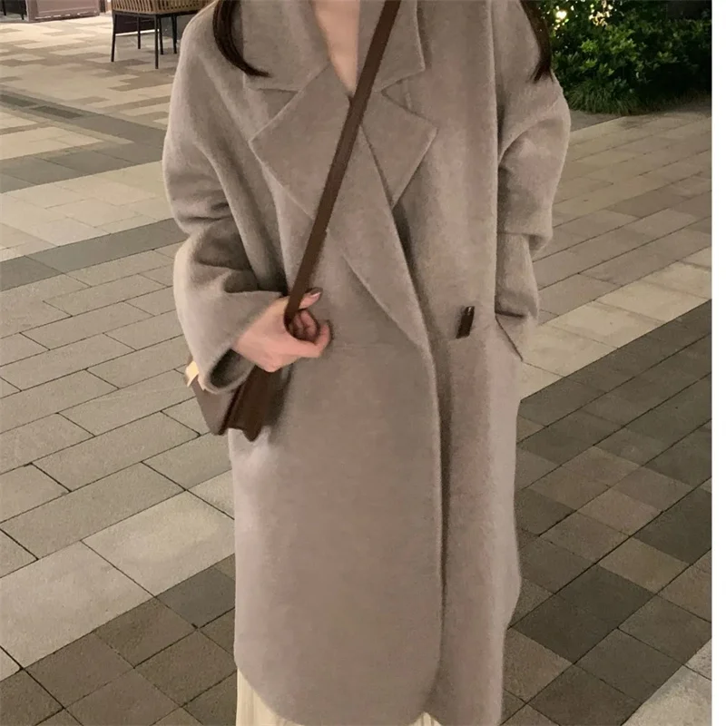 Cappotto da donna in lana 100% double face Giacca da donna lunga bella lana inverno autunno caldo moda mantello ondulato acqua