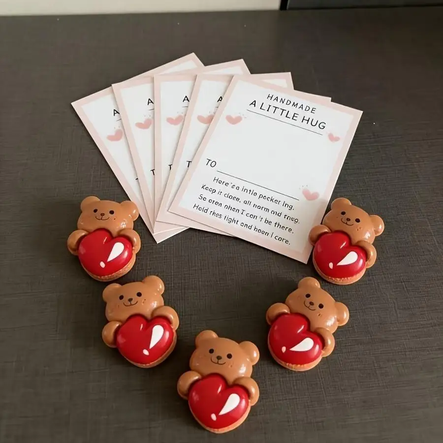 1/5/10/20/50/100pcs 5-pack of Handmade Pocket Hug Cards with Love Bear and Lucky Star - Fantasy-themed Envelope Cards, Ideal for