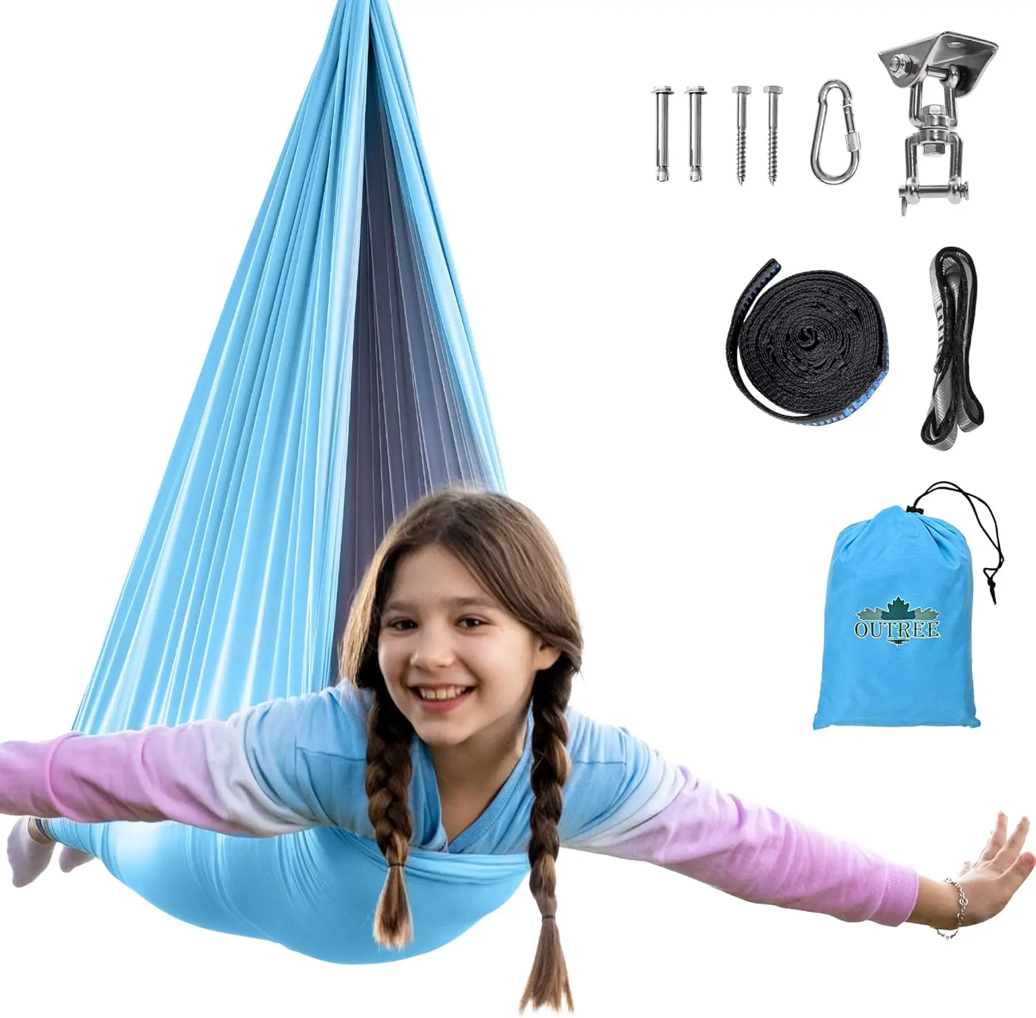 

Double Layer Sensory Swing with 360° Swivel Hanger, Therapy Cuddle Swing for Kids and Adults with Autism, ADHD, Sensory Processing Disorder (Blue and Gray)