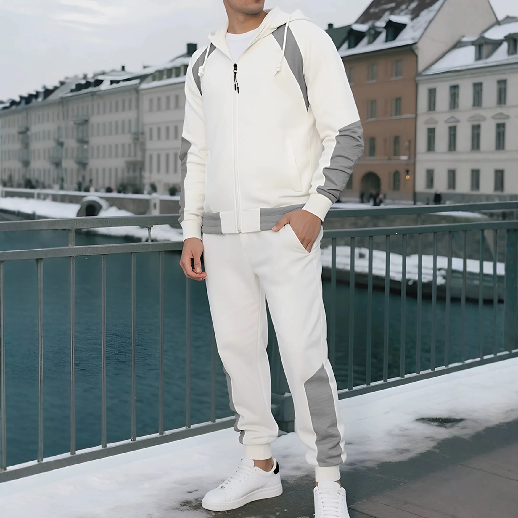 الرجال قطعتين مجموعات قلم رصاص الكاحل طول السراويل سستة بلوزات طويلة الأكمام مقنعين هوديس جيوب رياضية غير رسمية المرقعة #3