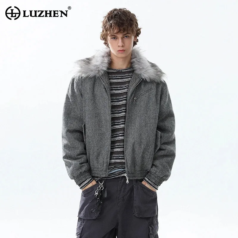 

LUZHEN Winter New High Quality Niche Elastic Cuffs Fur Collar Padded Coat Men's 2025 Stylish Luxury Solid Color Clothes JY4927