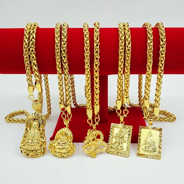 9999 24K real gold men's jewelry necklace with hollowed out Guanyin Golden Dragon brand